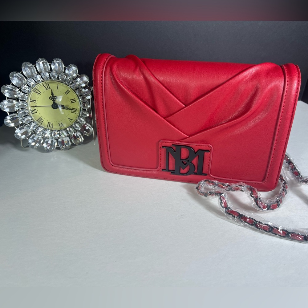 NWT Badgley Mischka Leather Crossbody Bag In Red With Black Hardware